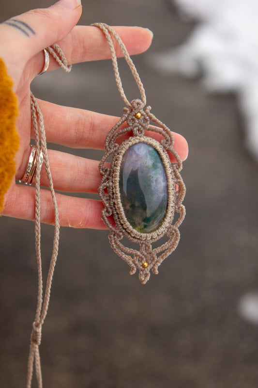 Moss Agate • macrame necklace