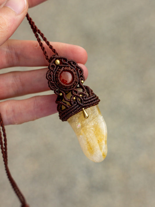 Carnelian & Citrine macrame necklace