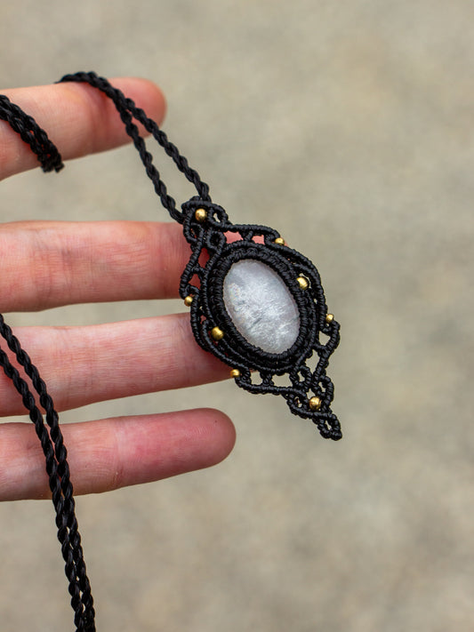 White Moonstone macrame necklace
