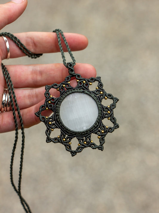 Selenite macrame necklace
