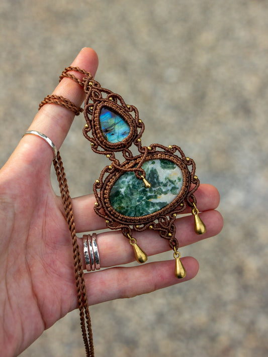Labradorite & Moss Agate macrame necklace