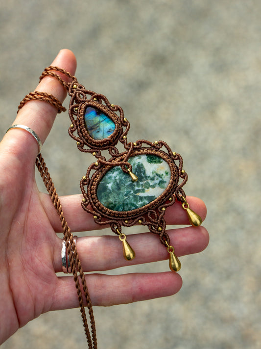 Labradorite & Moss Agate macrame necklace