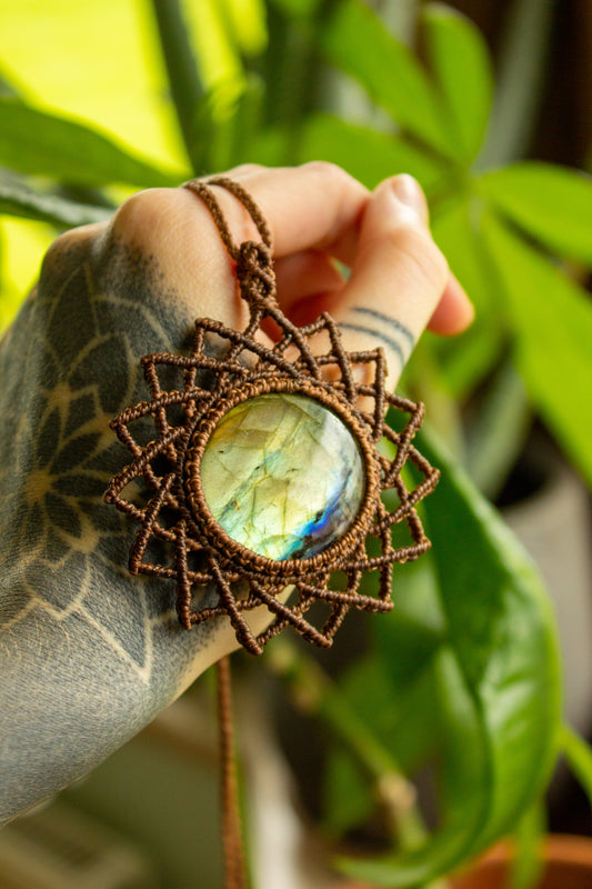 Elle • Labradorite mandala macrame necklace