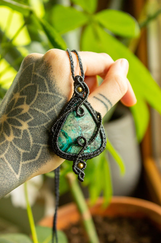 Stella • Chrysocolla Malachite macrame necklace