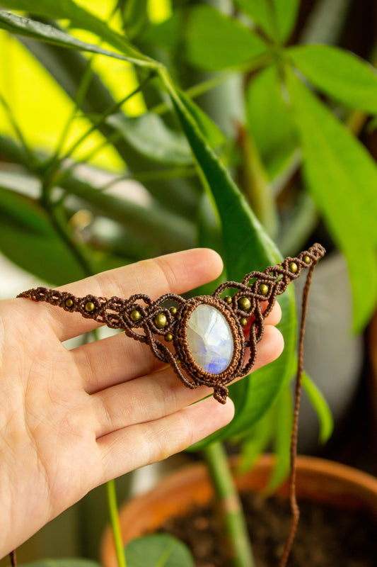 Mary • Rainbow Moonstone macrame choker