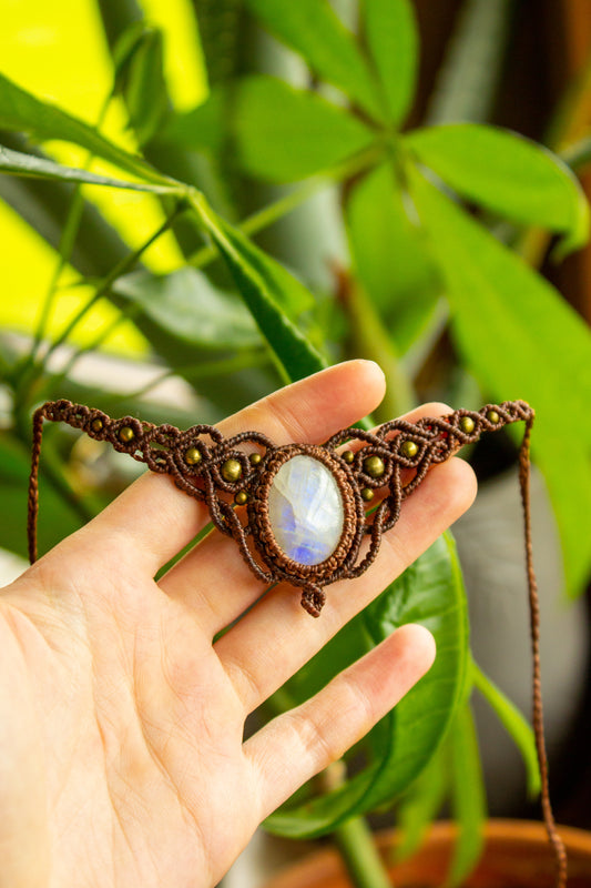 Mary • Rainbow Moonstone macrame choker