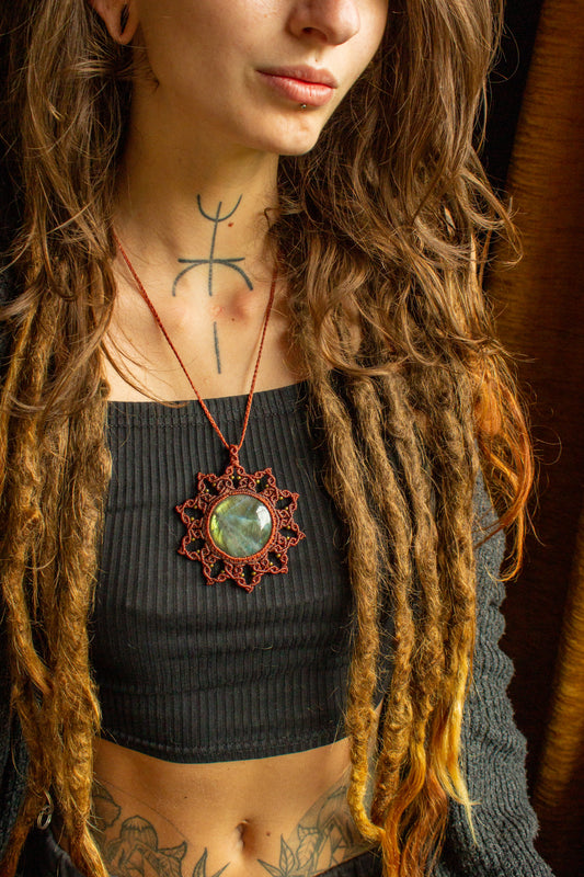 Summer • Labradorite mandala macrame necklace