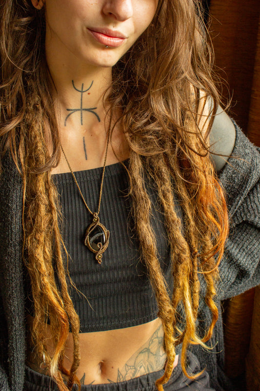 Enola • Black Druzy Onyx macrame necklace