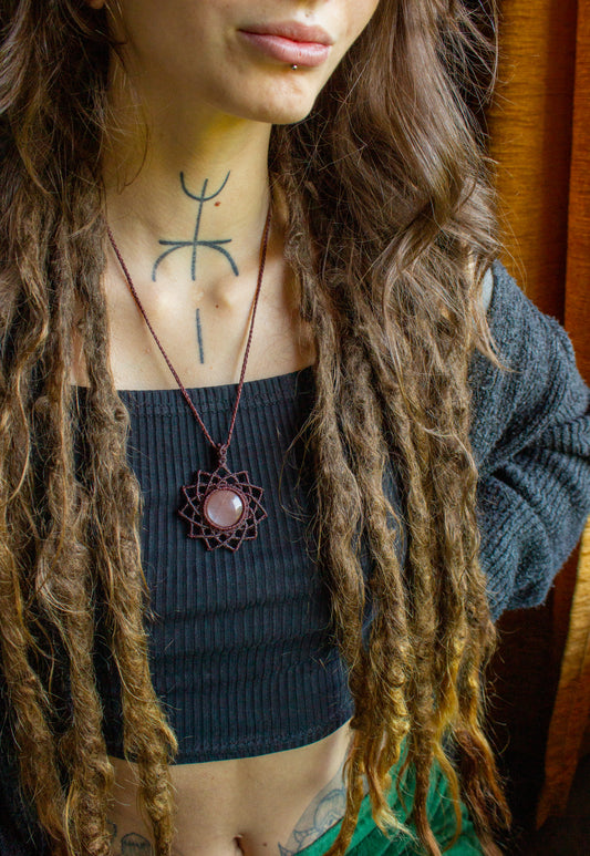 Autumn • Peach Moonstone mandala macrame necklace