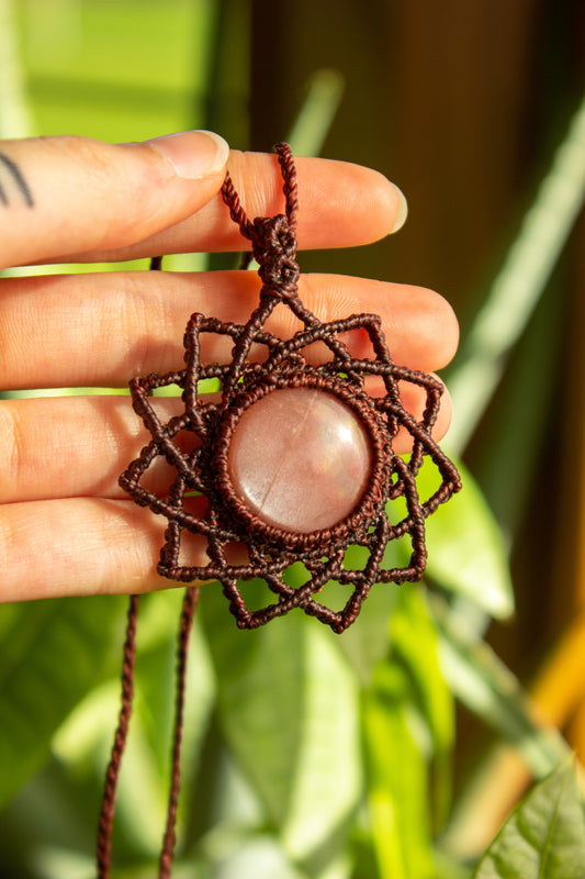 Autumn • Peach Moonstone mandala macrame necklace