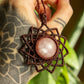 Autumn • Peach Moonstone mandala macrame necklace