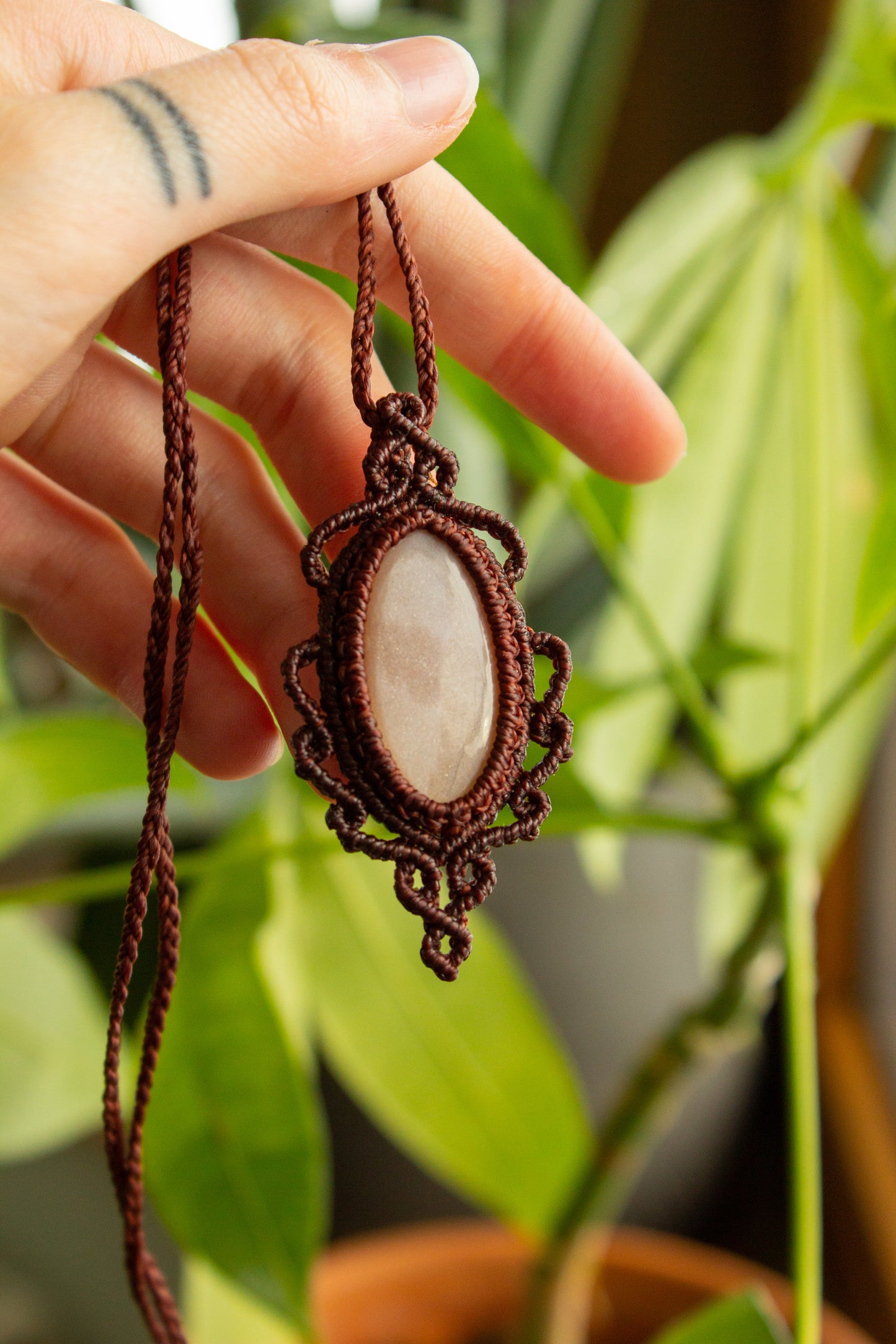 Emily • Peach Moonstone macrame necklace