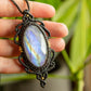 Selene • Rainbow Moonstone macrame necklace
