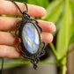 Selene • Rainbow Moonstone macrame necklace