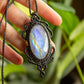 Selene • Rainbow Moonstone macrame necklace