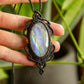 Selene • Rainbow Moonstone macrame necklace