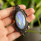 Selene • Rainbow Moonstone macrame necklace