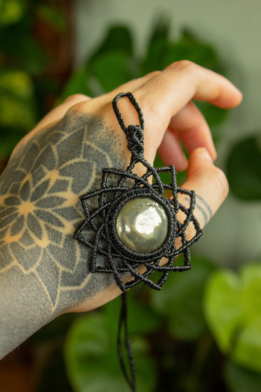 Milena • Pyrite macrame mandala necklace