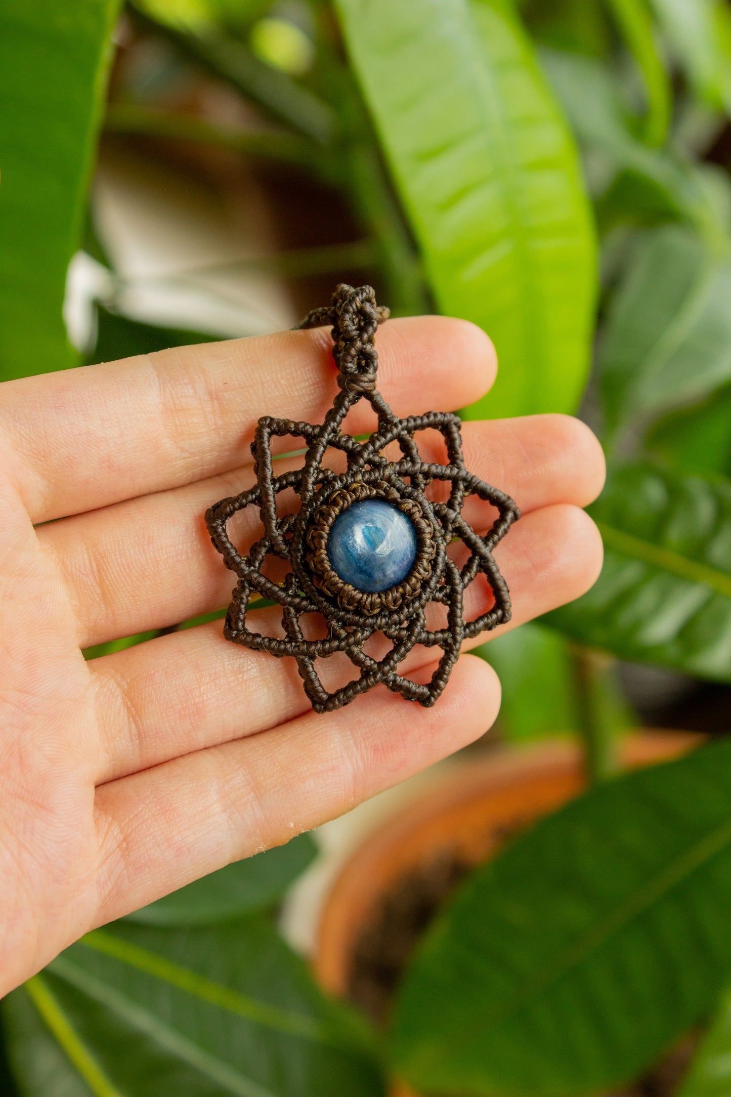 Lyric • Blue Kyanite macrame mandala necklace