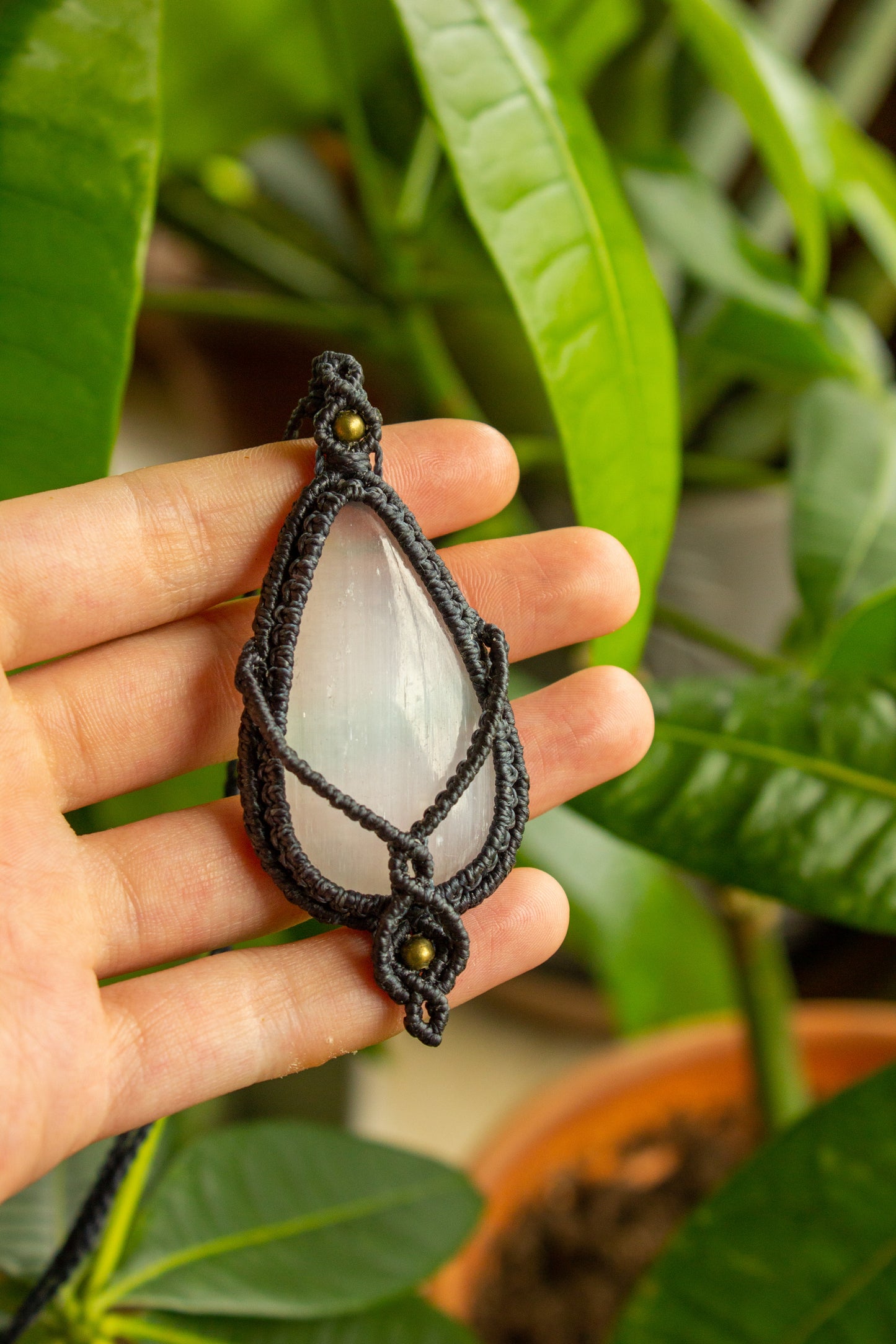 Scarlett • Selenite macrame necklace