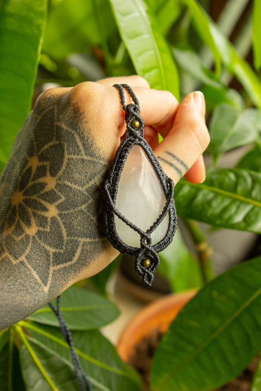 Scarlett • Selenite macrame necklace
