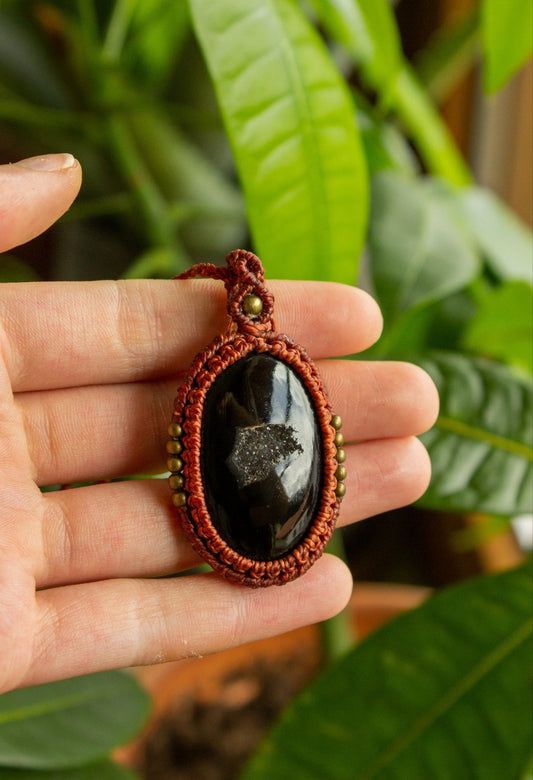 Kate • Black Druzy Onyx macrame necklace