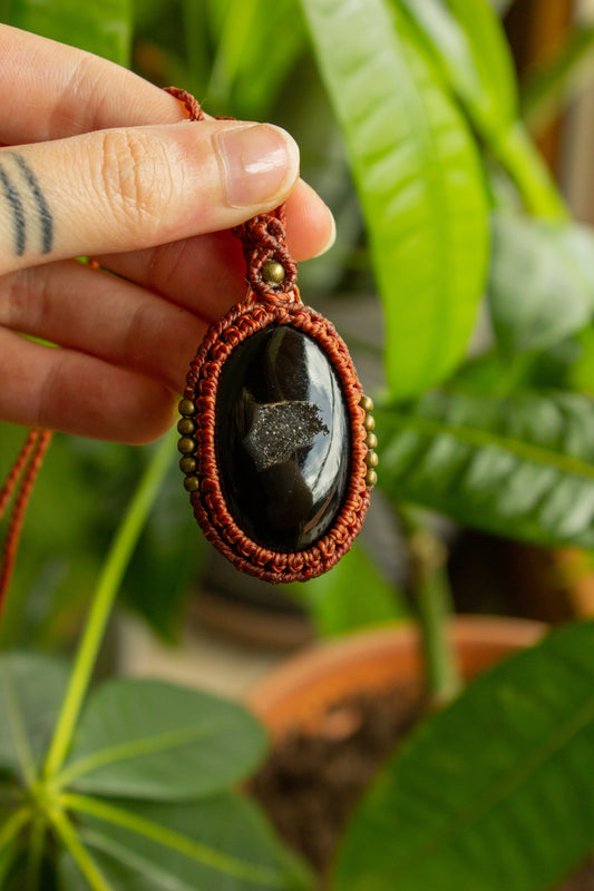 Kate • Black Druzy Onyx macrame necklace