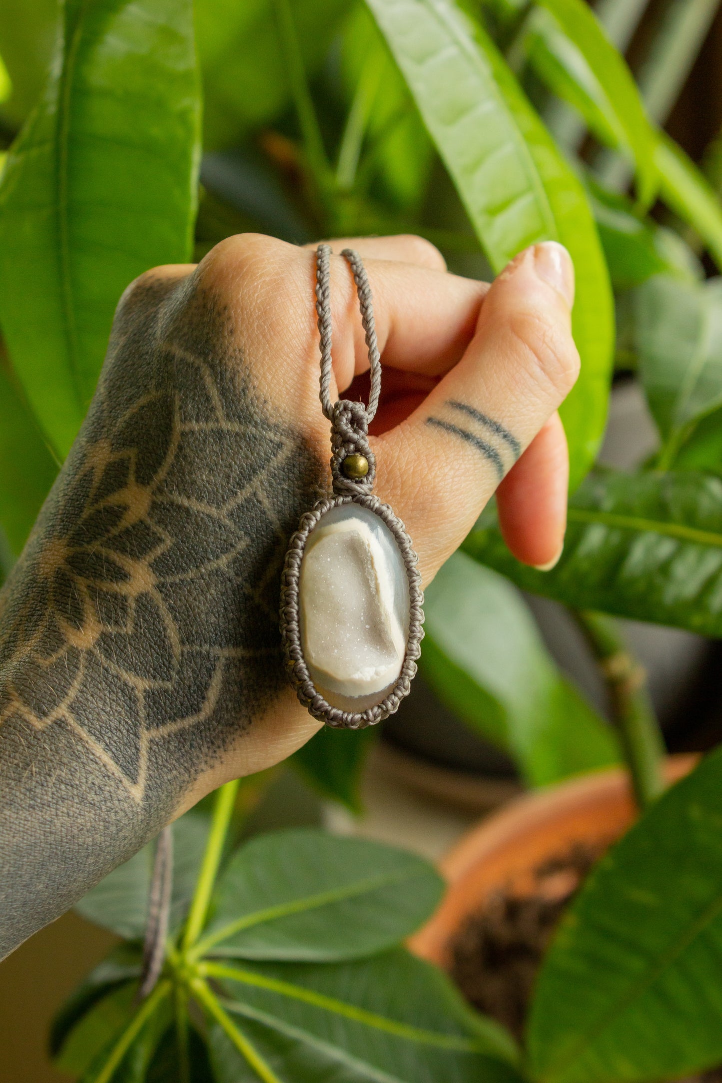 Ellie • White Druzy Onyx macrame necklace