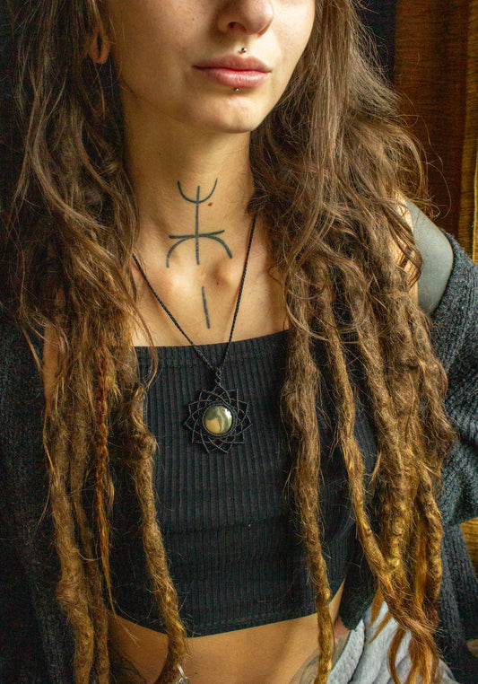 Milena • Pyrite macrame mandala necklace