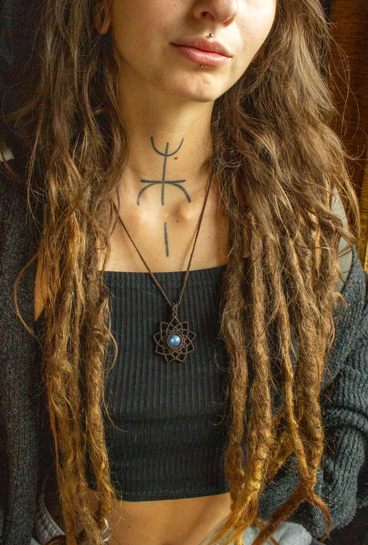 Lyric • Blue Kyanite macrame mandala necklace