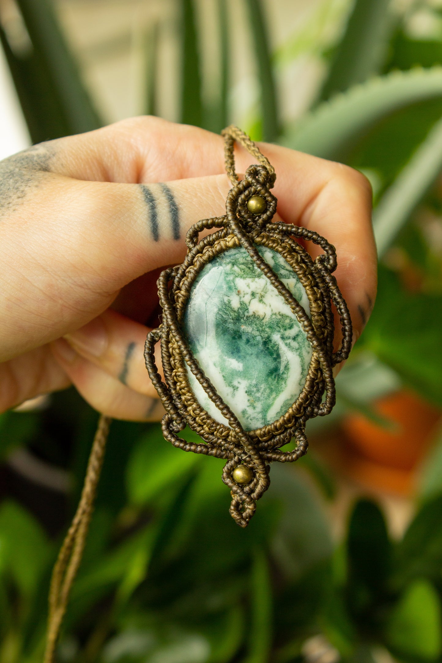Vivian • Moss Agate macrame necklace