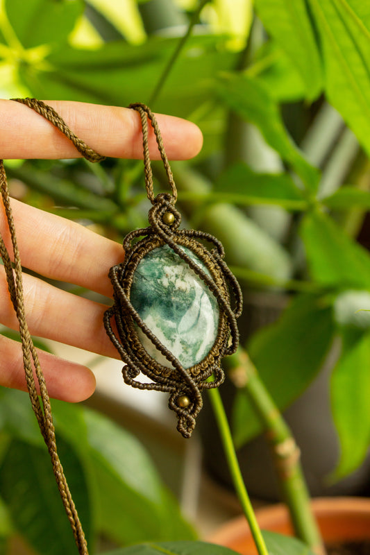 Vivian • Moss Agate macrame necklace