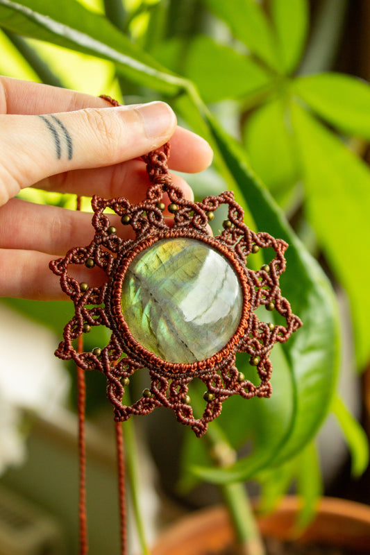 Summer • Labradorite mandala macrame necklace