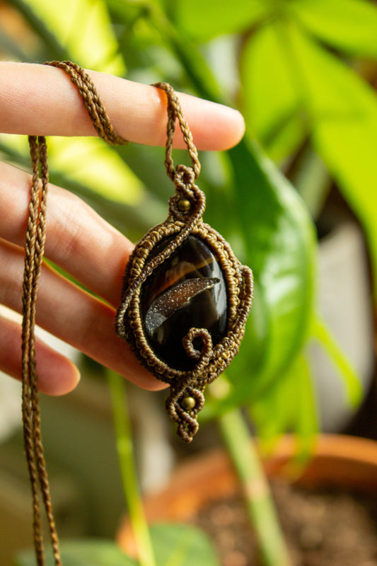Enola • Black Druzy Onyx macrame necklace