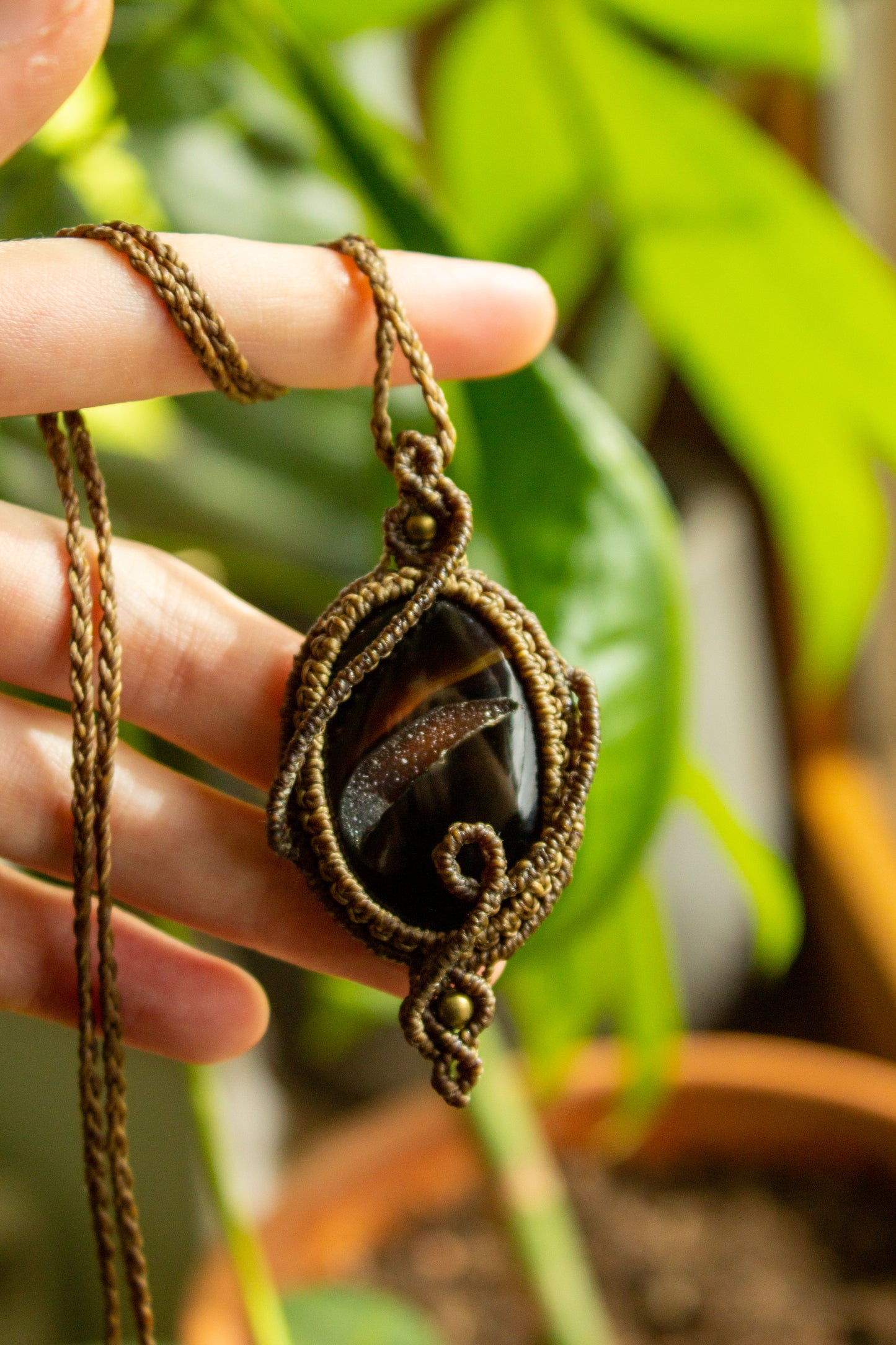 Enola • Black Druzy Onyx macrame necklace