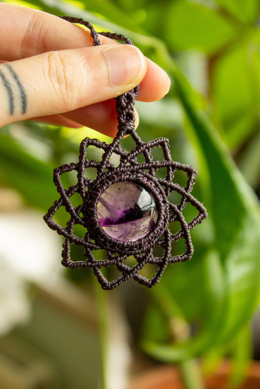 Viola • Amethyst mandala macrame necklace