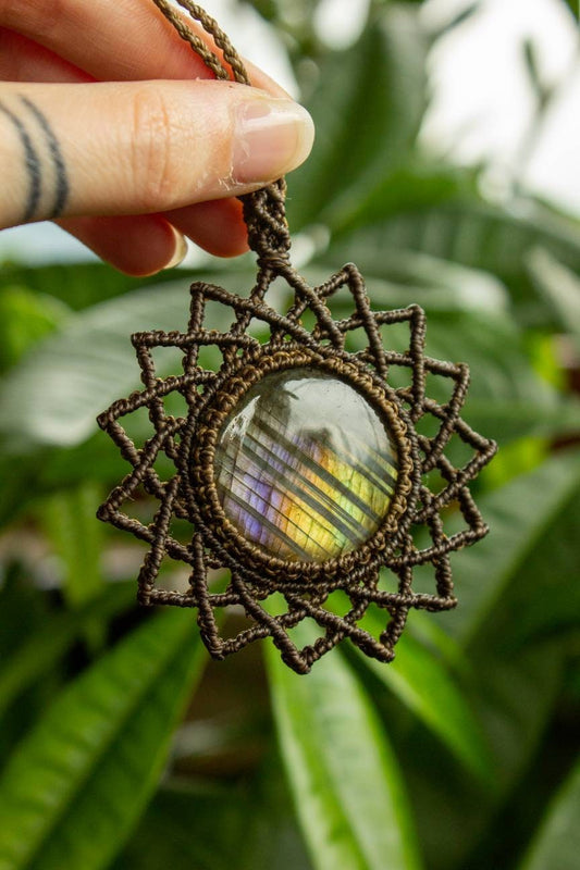 Amalia • Labradorite mandala macrame necklace