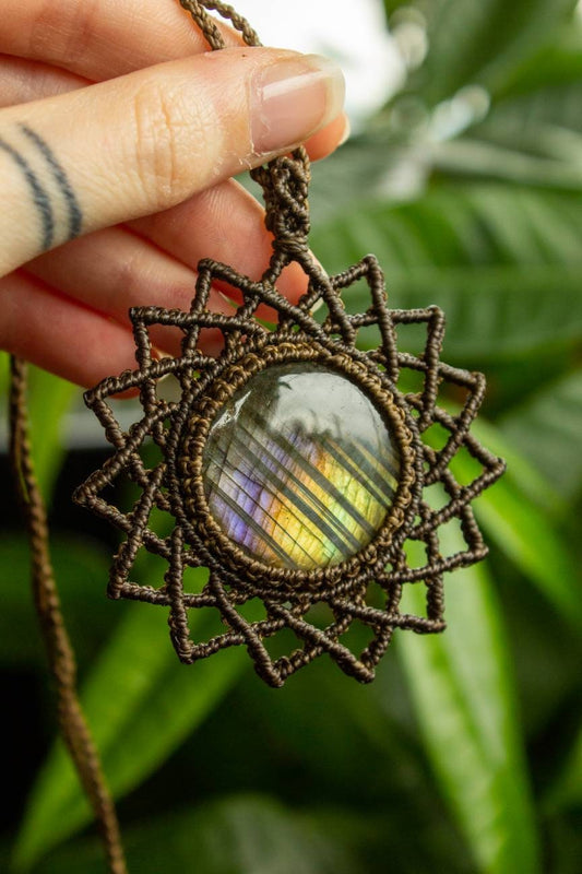 Amalia • Labradorite mandala macrame necklace
