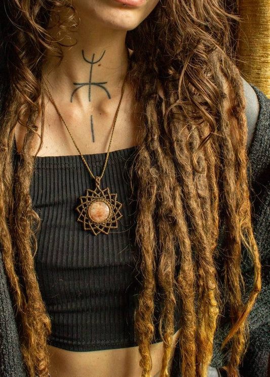 Alana • Sunstone mandala macrame necklace