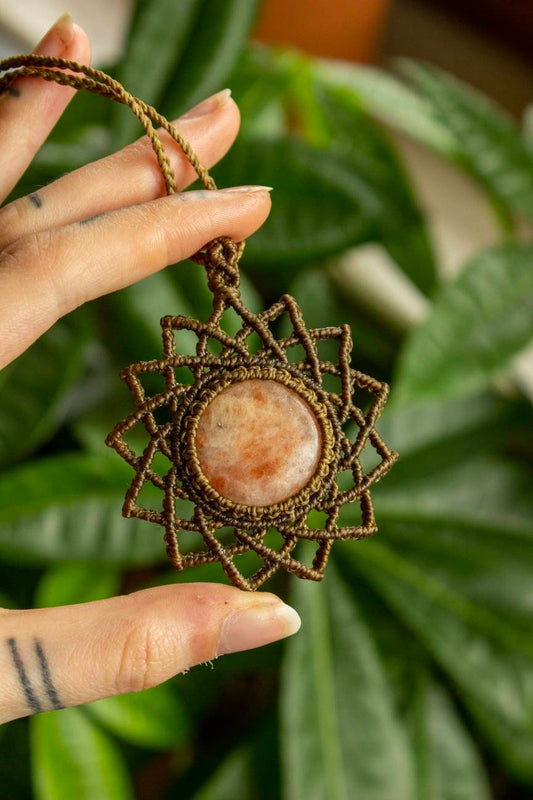 Alana • Sunstone mandala macrame necklace